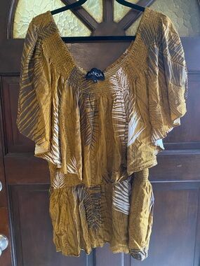 Tanoa Mustard Yellow Tribal Palm Leaf Blouse